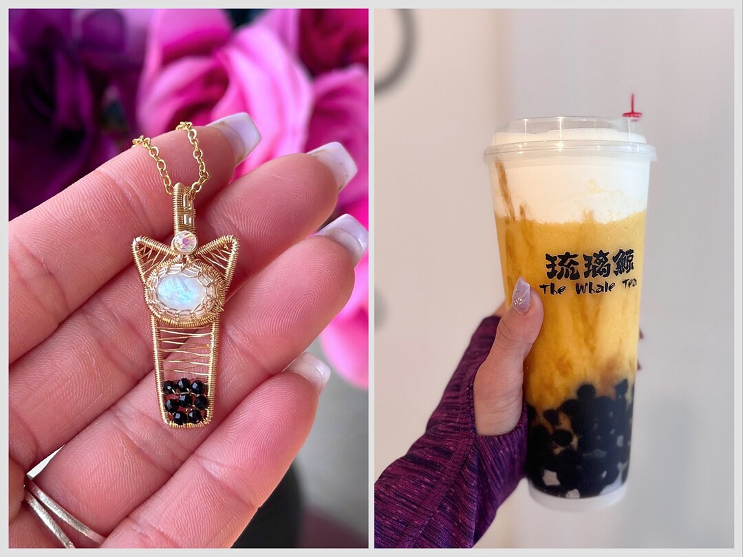 Boba Cat Pendant - Wire Wrap Cat Necklace With Blue Moonstone & Angel ...