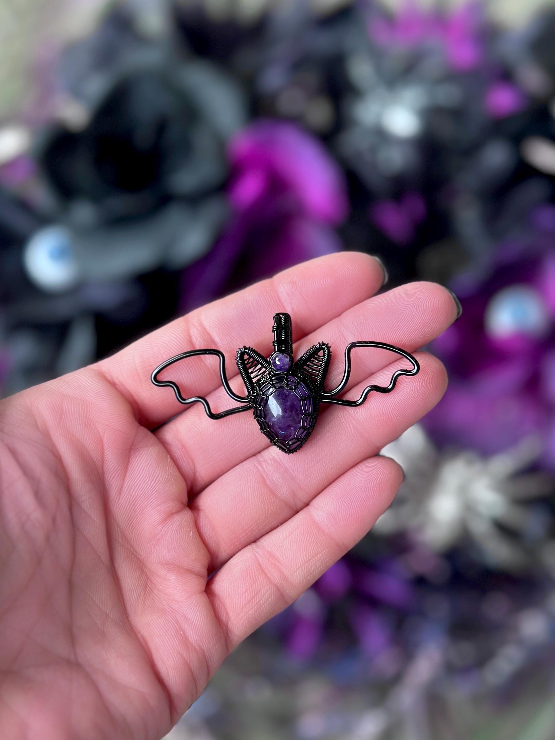 Wire Wrap Bat Amethyst Halloween Bat Pendant Necklace, MADE-TO-ORDER ...