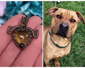 Wire Wrap Pitbull - Tiger’s Eye Dog Puppy Pendant Necklace or  - MADE-TO-ORDER
