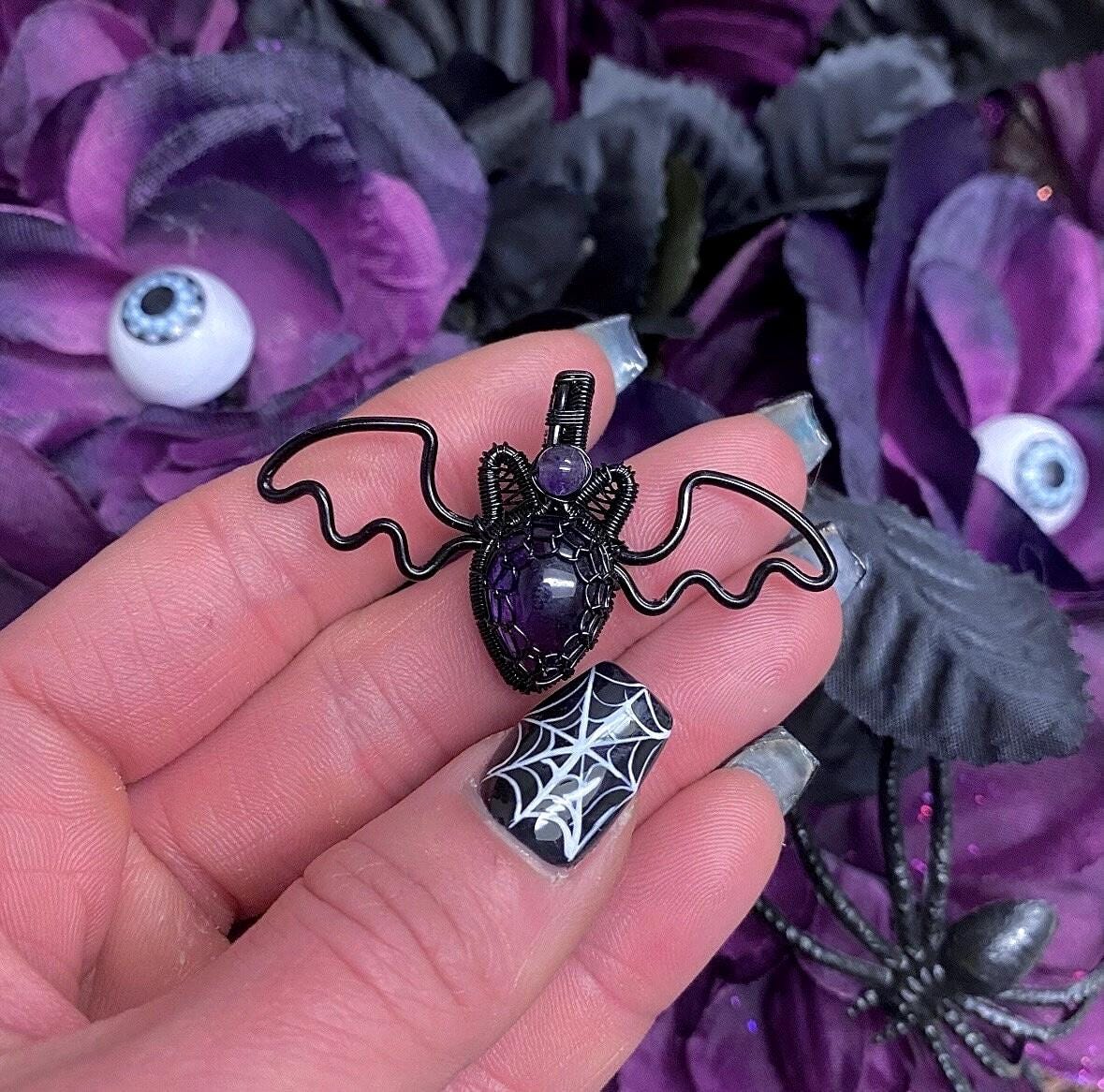 Wire Wrap Bat Amethyst Halloween Bat Pendant Necklace, MADE-TO-ORDER ...