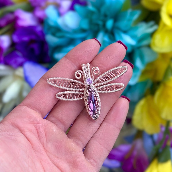 Wire Wrap Dragonfly - Mystic Quartz Dragonfly Pendant Necklace, Mother’s Day Gift for Her, MADE-TO-ORDER