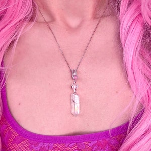 Wire Wrap Aura Quartz Necklace - Angel Aura & Cat’s Eye Wire Wrapped Crystal Pendant Necklace, MADE-TO-ORDER