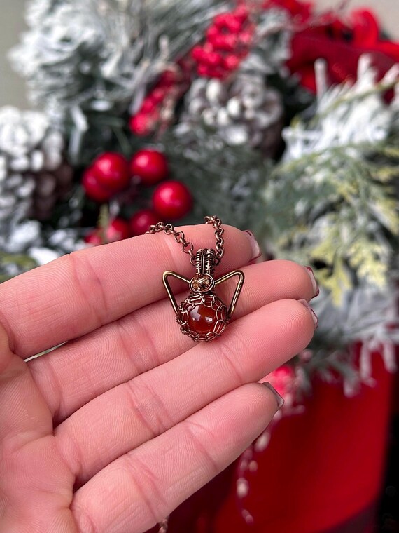 Wire Wrap Cat Carnelian Agate Topaz Kitty Pendant Necklace Or