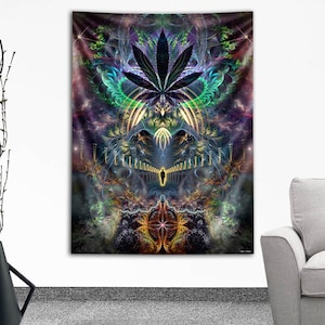 Psiloteriska Visioner Heightened Stroll Pot Leaf Tapestry av Third Eye Tapestries