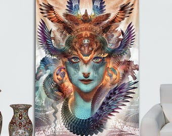 Gobelin z motywem smoka Dharmy z filmu Android Jones autorstwa Third Eye Tapestries