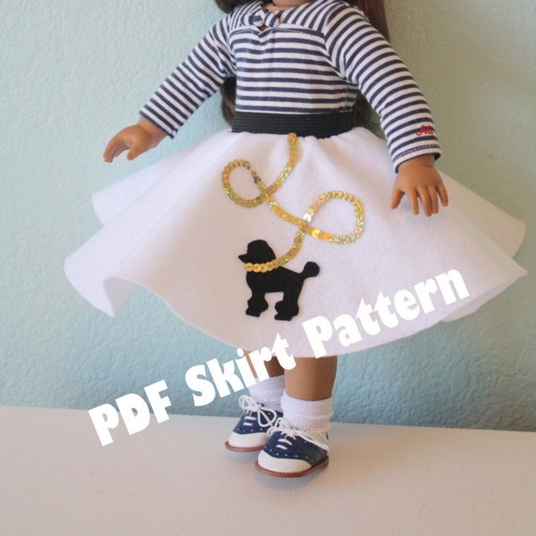 EASY 18 inch doll Poodle skirt PDF Pattern! Make cute 1950 Style, Sock Hop Skirts! Poodle and Scottie Dog options! 50's diner, costume