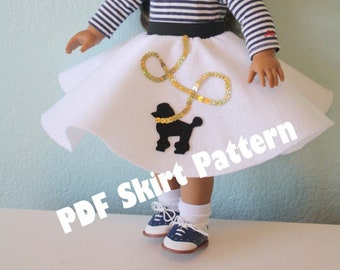 EASY 18 inch doll Poodle skirt PDF Pattern! Make cute 1950 Style, Sock Hop Skirts! Poodle and Scottie Dog options! 50's diner, costume