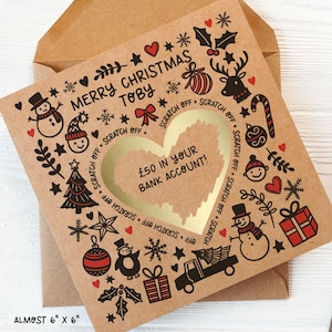 Christmas Scratch and Reveal Card: Personalised message under gold scratch heart