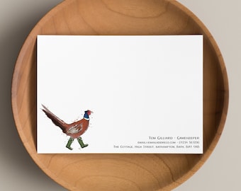 Jeu de cartes de correspondance et d'enveloppes Faisan • Cartes de correspondance personnalisées • Papeterie personnalisée • Faisan en bottes de pluie • Cadeau de 1er anniversaire
