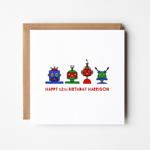 Robot Personalised Boys Birthday Card • Birthday Card for Boys • Happy Birthday Card Boy • Son Nephew Brother Birthday Card for Him/Her
