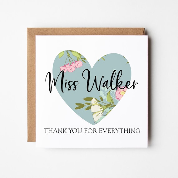 Thank You Teacher Card • Personalised Teacher Card • Thank You For Everything Teacher Appreciation Card •