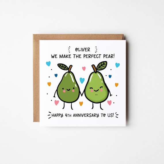 Husband 4th Anniversary Card • Personalised Happy 4th Anniversary Card • 4th Happy Anniversary Card For Him • Fruit Anniversary