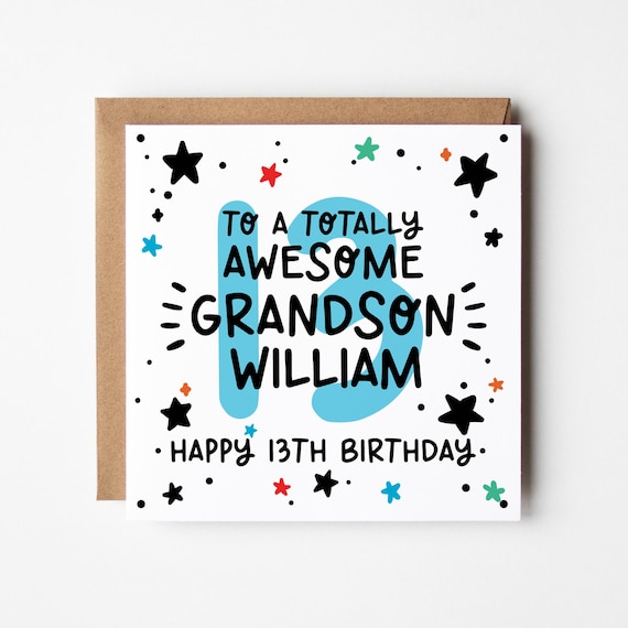 Grandson 13th Birthday Card • Personalised 13th Birthday Card For Grandson • 13 Grandson Birthday Card •