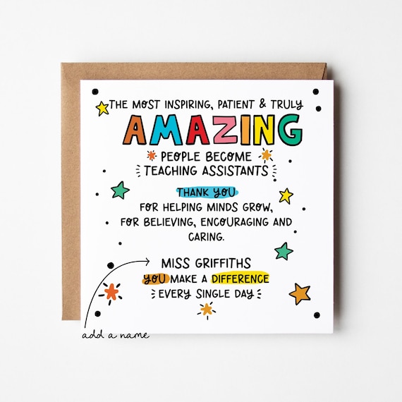 Teaching Assistant Card • Personalised Thank You Card for Teaching Assistant • Thank You Teacher Card • Support Teacher Appreciation Card