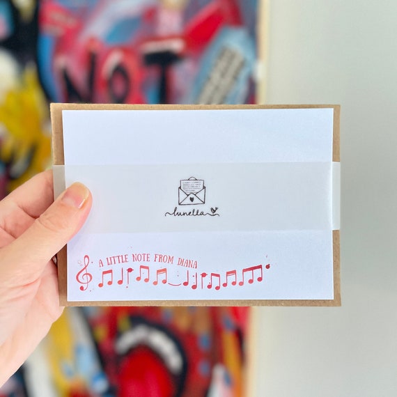 Pack of Musical Note Cards with Envelopes • Gift for Music Lovers • Personalised Stationery • 1st Anniversary Gift