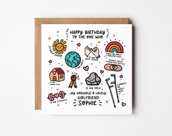 Birthday Card for Girlfriend, Partner, Fiancée: Personalised Design - with Kraft Envelope