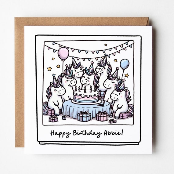 Unicorn Birthday Party Card • Unicorn Personalised Birthday Card • Unicorn Tea Party Card •