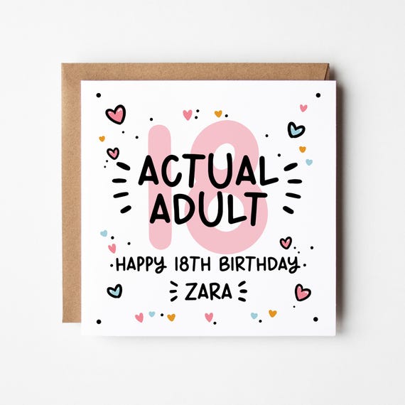 18th Birthday Card • Personalised 18th Birthday Card For Girls • Actual Adult 18th Birthday Card •