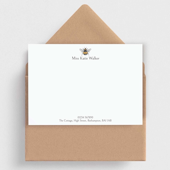 Bumblebee Note Cards • Quality Personalised Note Cards With Envelopes • Writing Set with Bees • New Home Gift • 1st Anniversary Gift