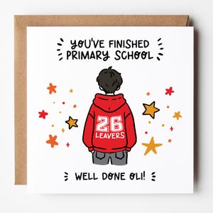 Personalised School Leavers Card for Boys: Year 6 Keepsake Dark Brown/Black