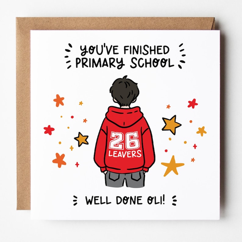 Personalised School Leavers Card for Boys: Year 6 Keepsake Dark Brown/Black