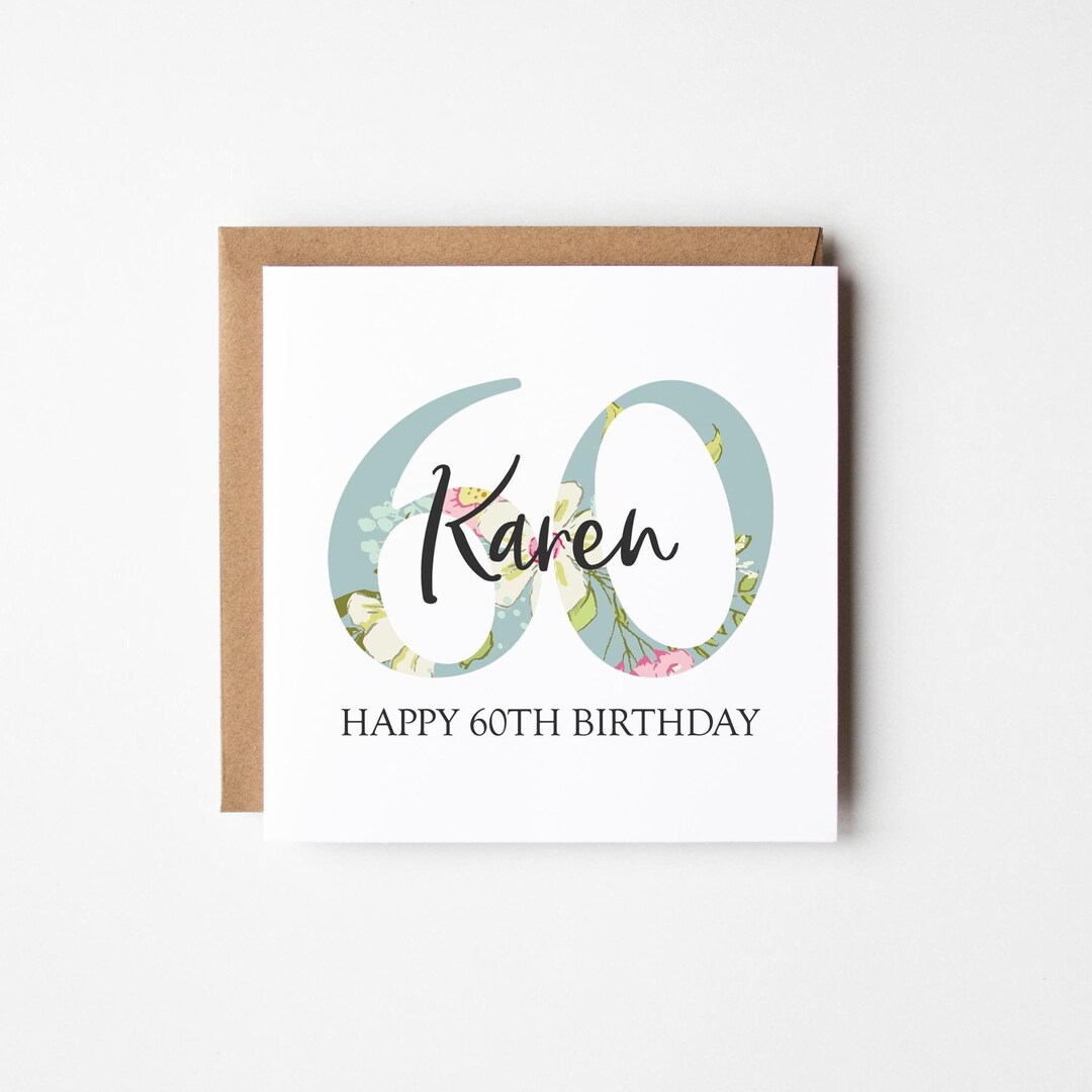 Floral 60th Birthday Card for Her: Personalised With Kraft Envelope ...