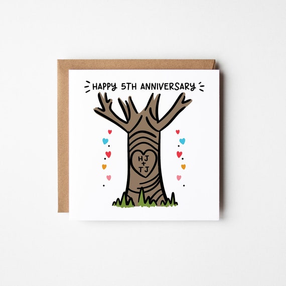 5th Anniversary Card • Personalised Happy 5th Anniversary Card • 5th Anniversary Card For Them • Wood Anniversary