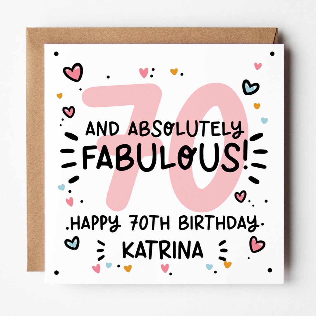 Fabulous 70th Birthday Card for Her • Personalised 70th Birthday Card ...