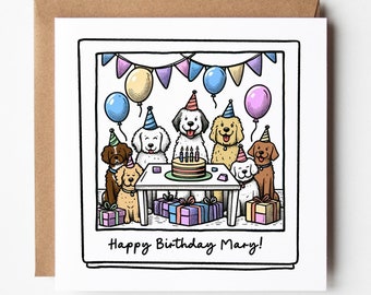 Carte de fête d'anniversaire de chien • Carte d'anniversaire de chien personnalisée • Carte de fête de thé de chien •