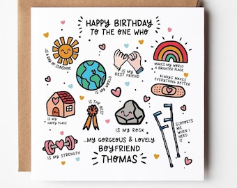 Birthday Card for Boyfriend, Partner, Fiancé: Personalised Design - with Kraft Envelope