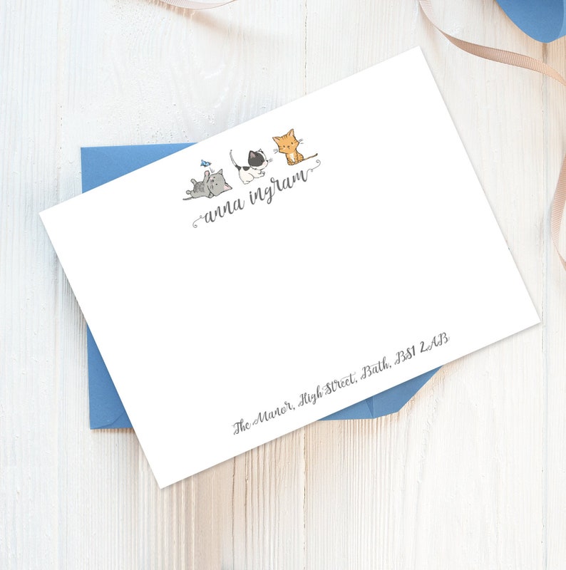Writing Set: Pack of Stationery for Girls with Kittens Personalised Note Cards Camp School Stationery Personalised Gift Writing Gift.