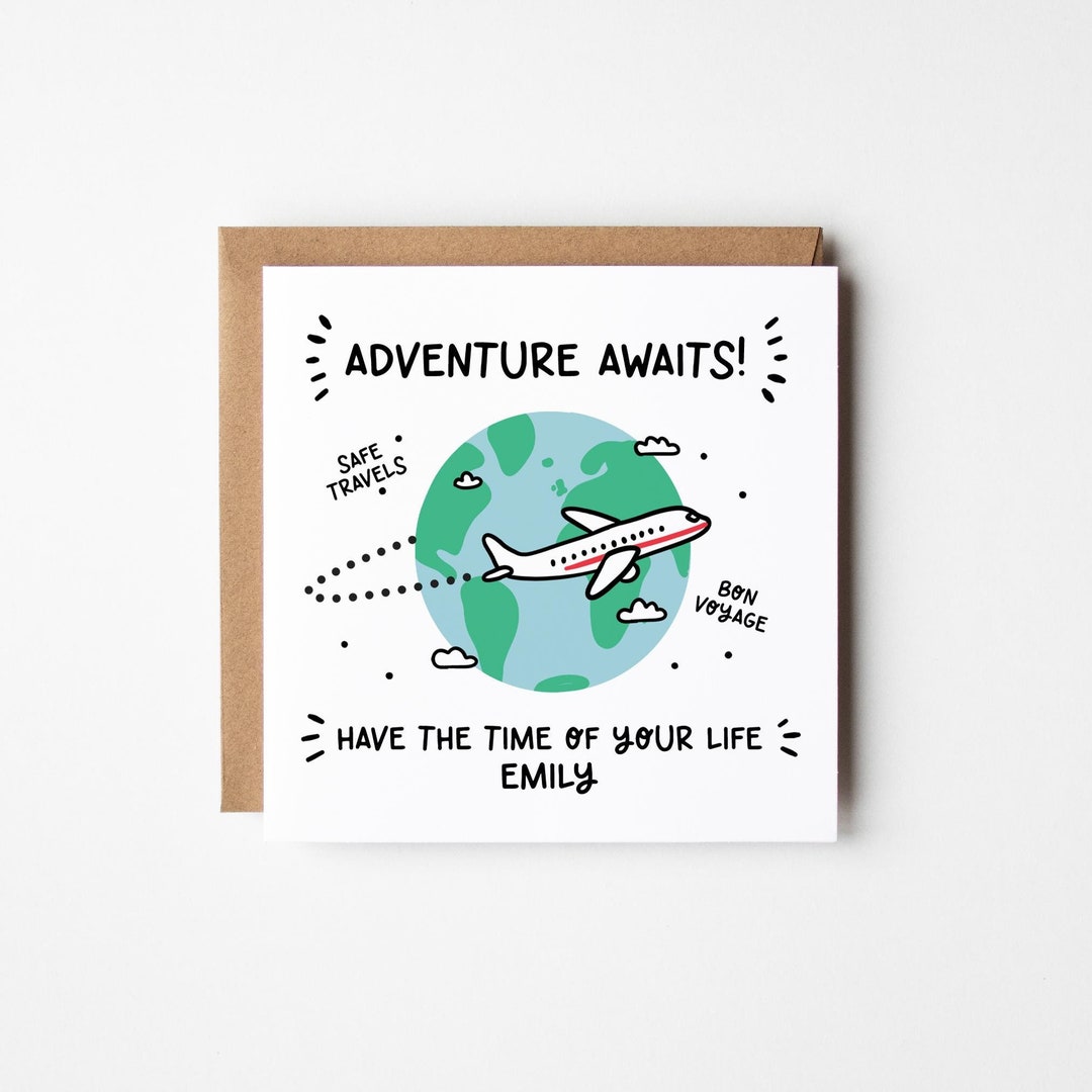 Bon Voyage Card - Let the Adventures Begin - Globe Art Design