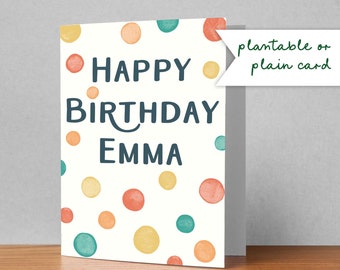 Spotty Personalised Birthday Card • Plantable Birthday Card or Plain Card • Blank Birthday Card for Her • Birthday Card for Him