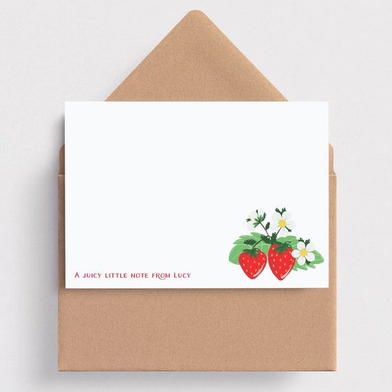 Pack of Note Cards • Strawberry Personalised Note Cards with Envelopes • Strawberry Writing Set