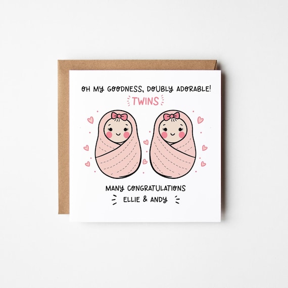 Twins Card Girls • Personalised Twin Girls Card • Congratulations Twins Card • Baby Shower Card