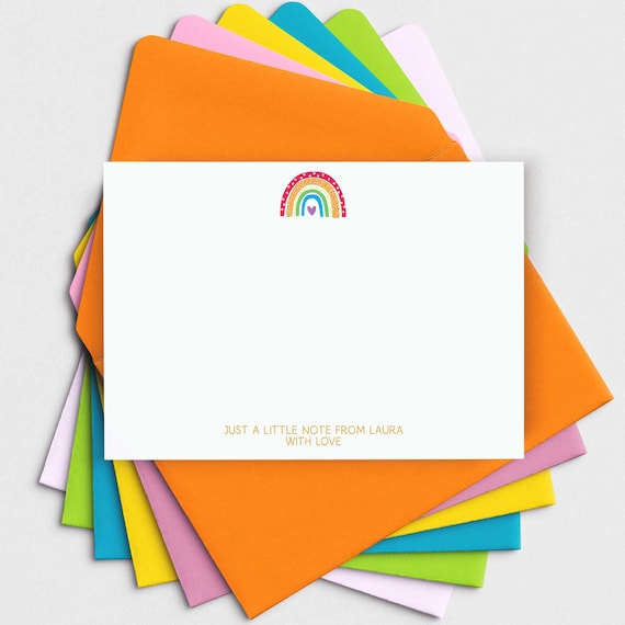 Rainbow Note Cards • Quality Personalised Note Cards With Envelopes • Rainbow Stationery • Writing Set with Rainbows • 1st Anniversary Gift