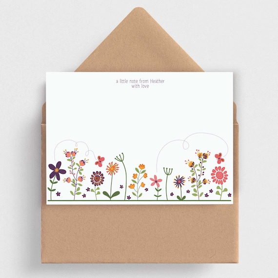 Pack of Note Cards • Doodled Floral Personalised Note Cards with Envelopes • Floral Writing Set