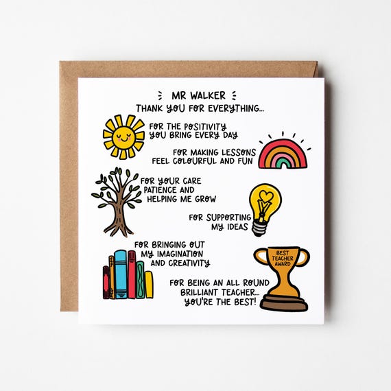 Special Thank You Teacher Card • Personalised Card for Teacher • Thank You For Everything Teacher Card • Thank You Teacher Appreciation Card