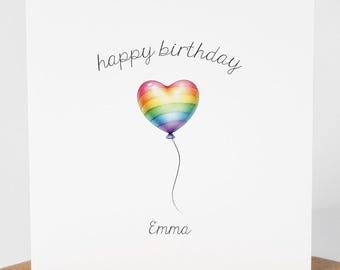 Personalised Rainbow Balloon Birthday Card: LGBTQ+, Pride, FSC Card