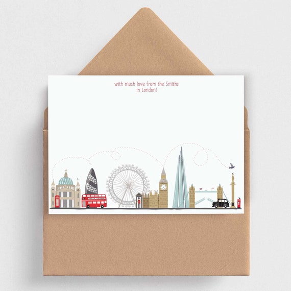 London Skyline Note Cards • Quality Personalised Note Cards With Envelopes • Writing Set of London • London Souvenir • 1st Anniversary Gift