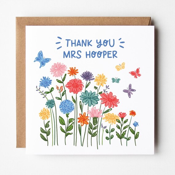 Thank You Teacher Card • Personalised Teacher Card • Pretty Thank You Teacher Card •