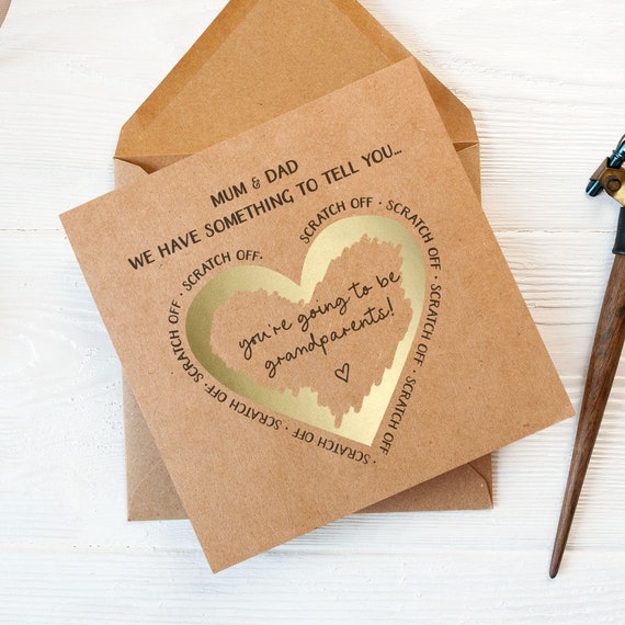 Surprise Scratch Card for Mum & Dad • Pregnancy Reveal Announcement Card • Scratch Reveal Card • Gold Heart Scratch Card • Baby Reveal Card