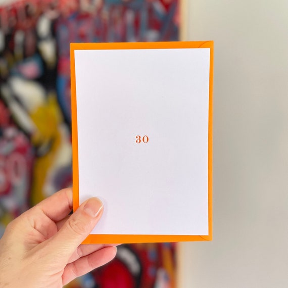 30th Birthday Card • Letterpressed 30 Birthday Card • Minimal Card • Orange 30th Birthday Card • Blank Card • Minimal Birthday Card