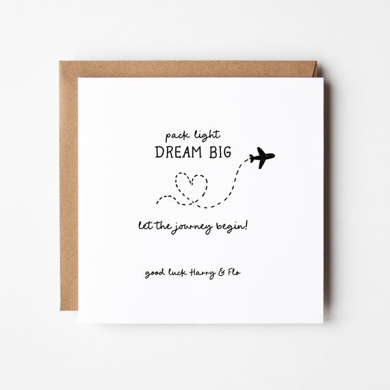 Good Luck Travel Card • Personalised Bon Voyage Card • Leaving Gift for Traveller • Adventure Card • Pack Light Dream Big Card