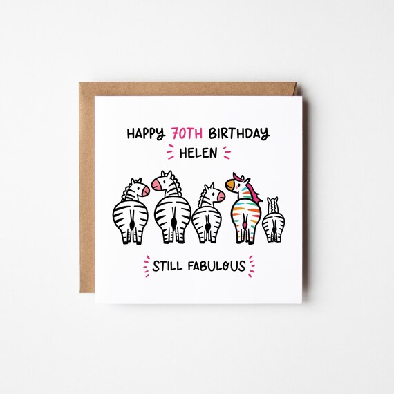 Still Fabulous 70th Birthday Card for Her • Personalised 70th Birthday Card • Zebra Birthday Card • Fabulous at 70 Card
