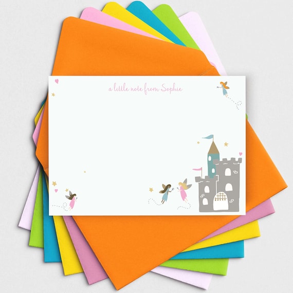 Fairy Castle Personalised Note Cards with Envelopes • Children’s Writing Set • Gift for Girls • Childrens Gift