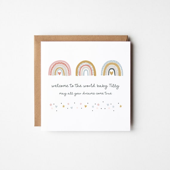 New Baby Card with Rainbows • Personalised New Parents Gift Card • Congratulations New Baby Card • Baby Shower Card