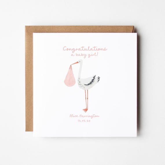 New Baby Girl Card • Stalk Delivery New Baby Card • Congratulations New Baby Girl Card • Baby Shower Card