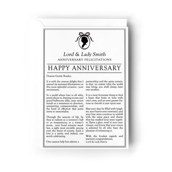 Bridgerton Inspired Personalised Aniversary Card • Bridgerton Anniversary Card • Lady Whistledown Anniversary Card
