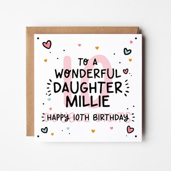 Daughter 10th Birthday Card • Personalised 10th Birthday Card For Daughter • 10 Daughter Birthday • Daughters 10th • Double Digits 10